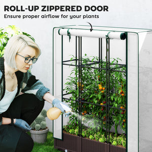 Raised Garden Bed Kit with Trellis, Plastic Raised Flower Bed with PE Cover and Zipper Door, 47 x 16 x 50 inch