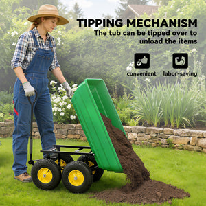 Garden Dump Cart Heavy Duty 440lbs Wagon with Steel Frame and 10'' Pneumatic Tires, Green – view 4