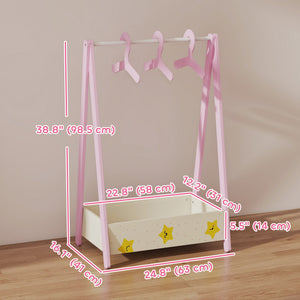 Qaba Kids Clothing Rack with Storage Shelf, Hangers, for Nursery Room, Living Room, Playroom