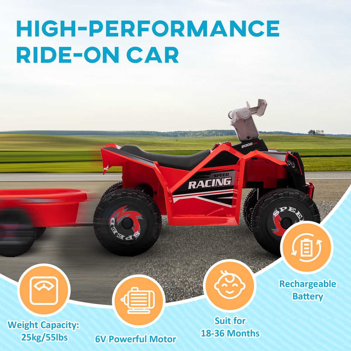 6V Electric Toy Car with Back Trailer, Forward Backward, Wear-Resistant Wheels for Ages 18-36 Months, Red – view 8