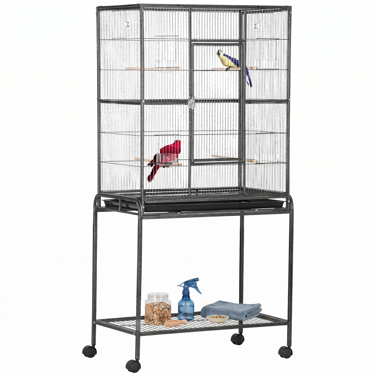 64" Extra Large Bird Cage, Rolling Metal Parrot Cage, Bird House with Detachable Rolling Stand – view 2