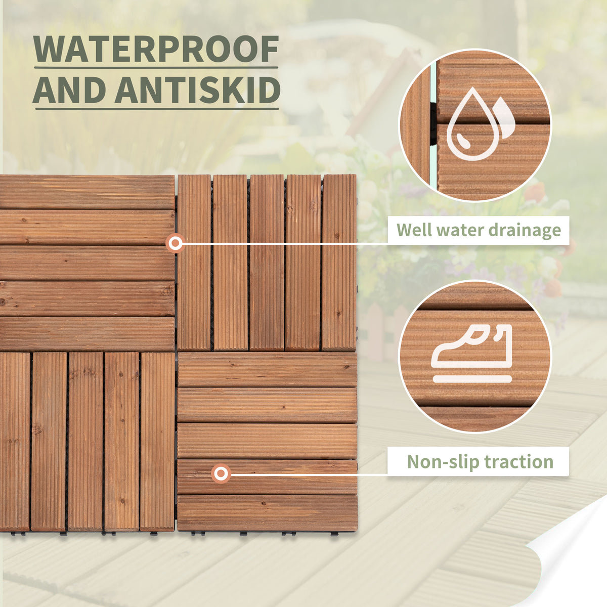 27 Pcs Wood Interlocking Deck Tiles, 12 x 12in Outdoor Flooring Tiles for Indoor and Outdoor Use – view 11