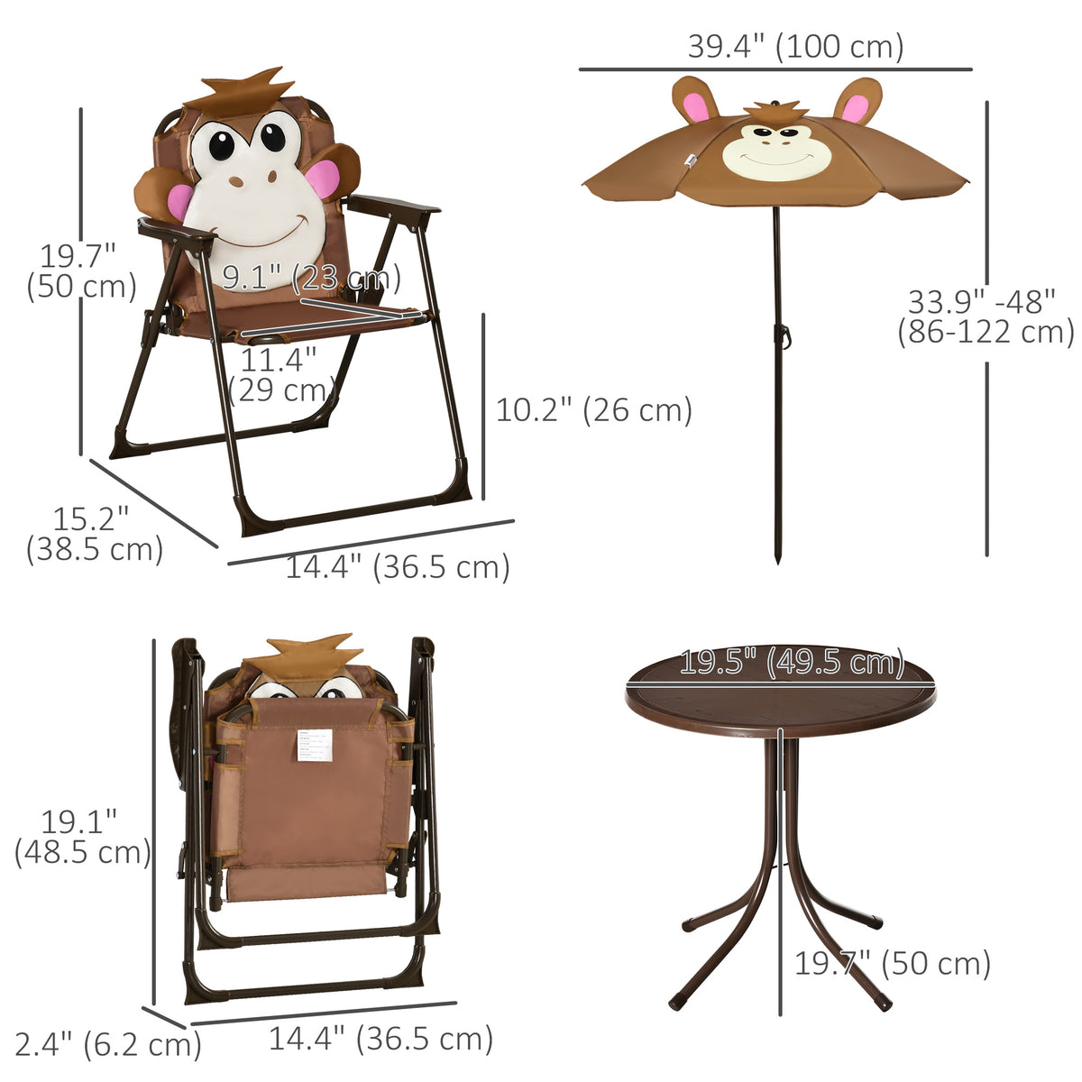 Kids Folding Picnic Table and Chair Set Pattern Outdoor Garden Patio Backyard with Removable & Height – view 2