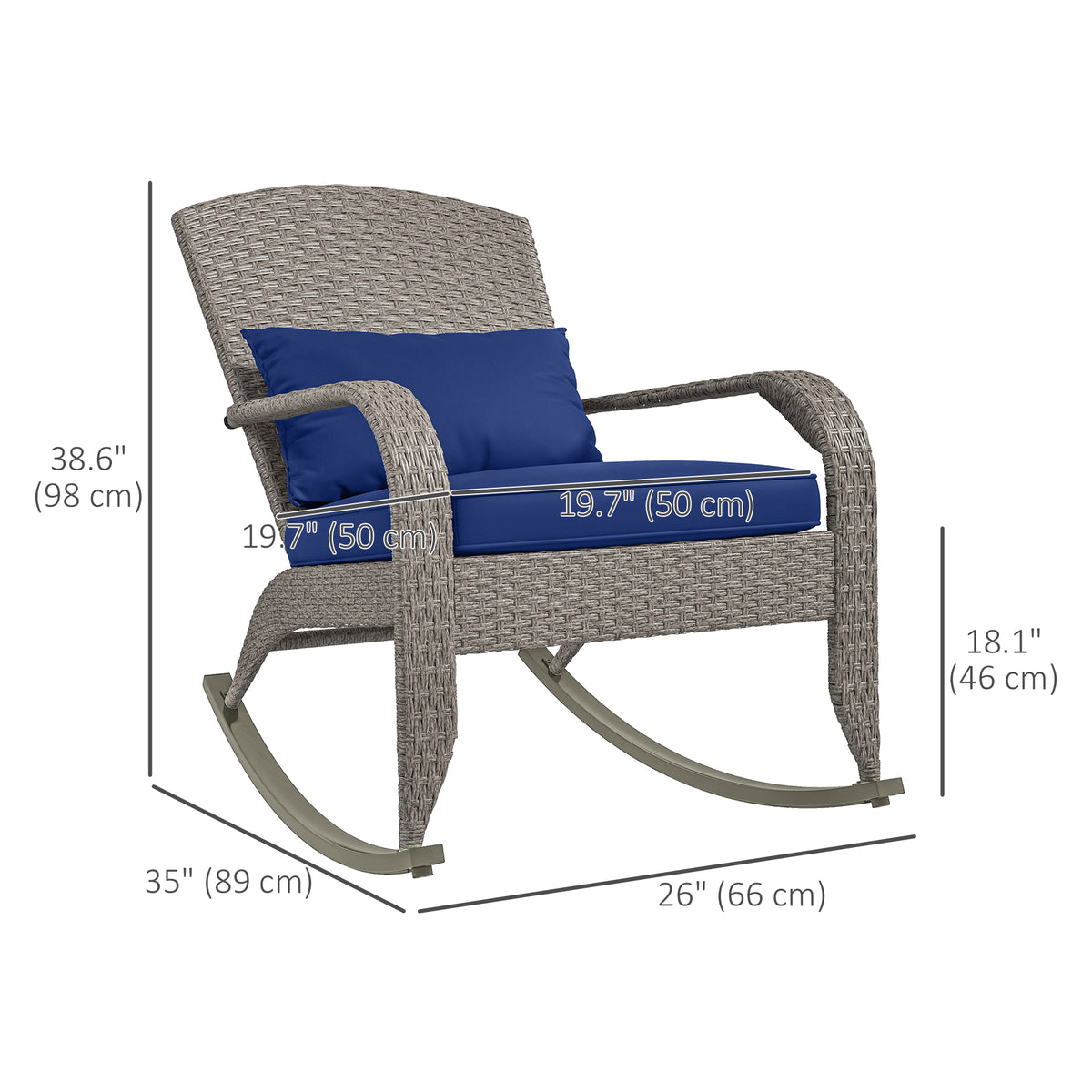 Adirondack Chair, Outdoor Wicker Rocking Chair with High Back, Seat Cushion and Pillow for Porch, Balcony, Cream/Brown