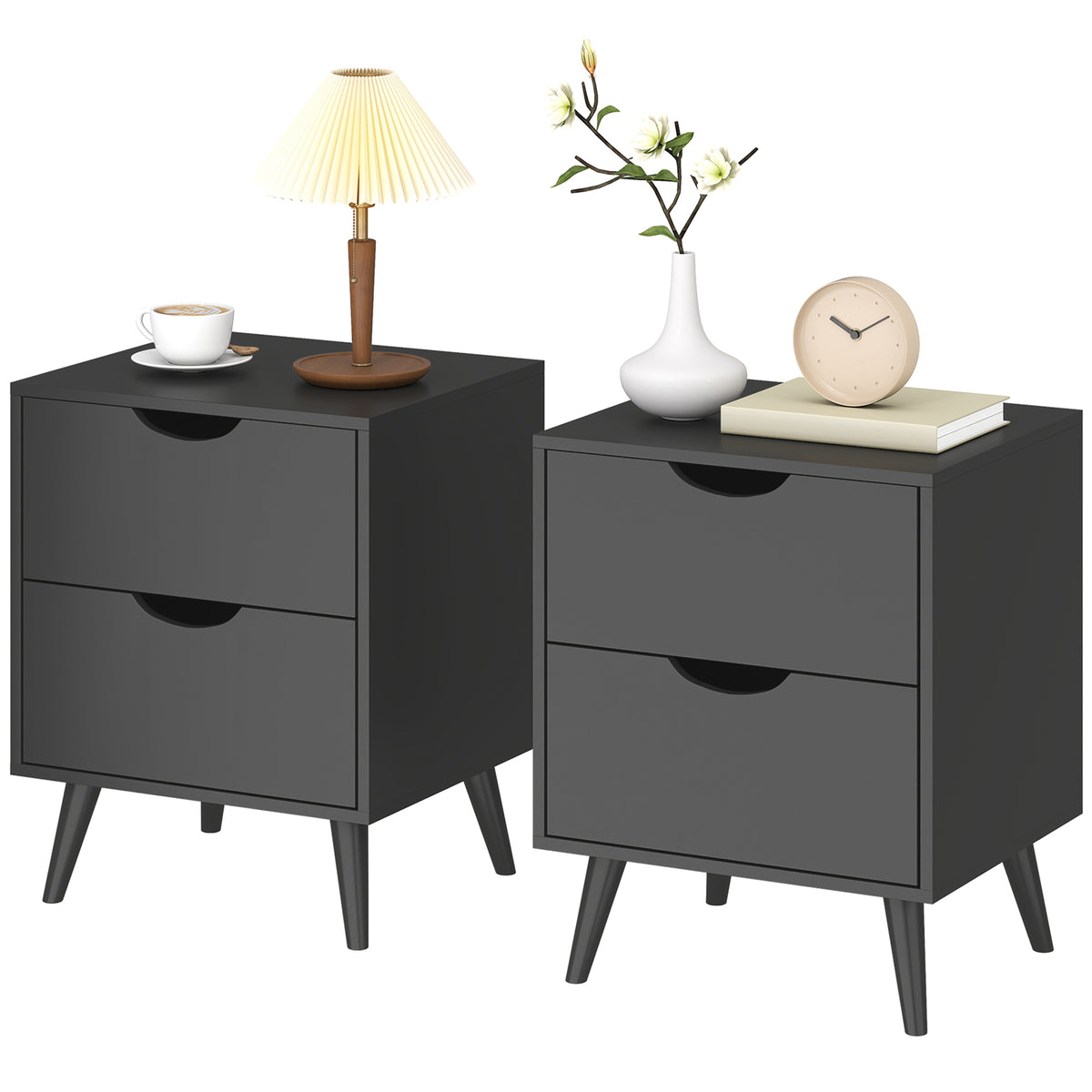 Modern Bedside Table, Nightstand with 2 Drawers and Pine Wood Legs for Bedroom, Living Room, White – view 15