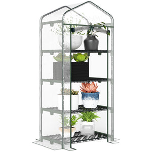 Portable Greenhouse Outdoor Hot House with 4 Tier Shelves, Steel Frame, PE Cover, 28" x 20" x 63" , White – view 4