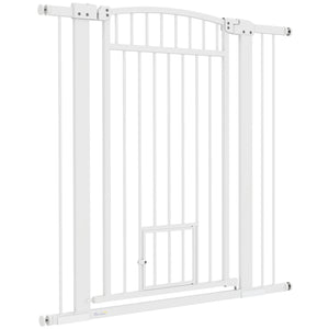 30"-41" Extra Wide Pet Gate with Small Door, 30" H Dog Gate with 3-Inch and 5.5-Inch Extension Kit