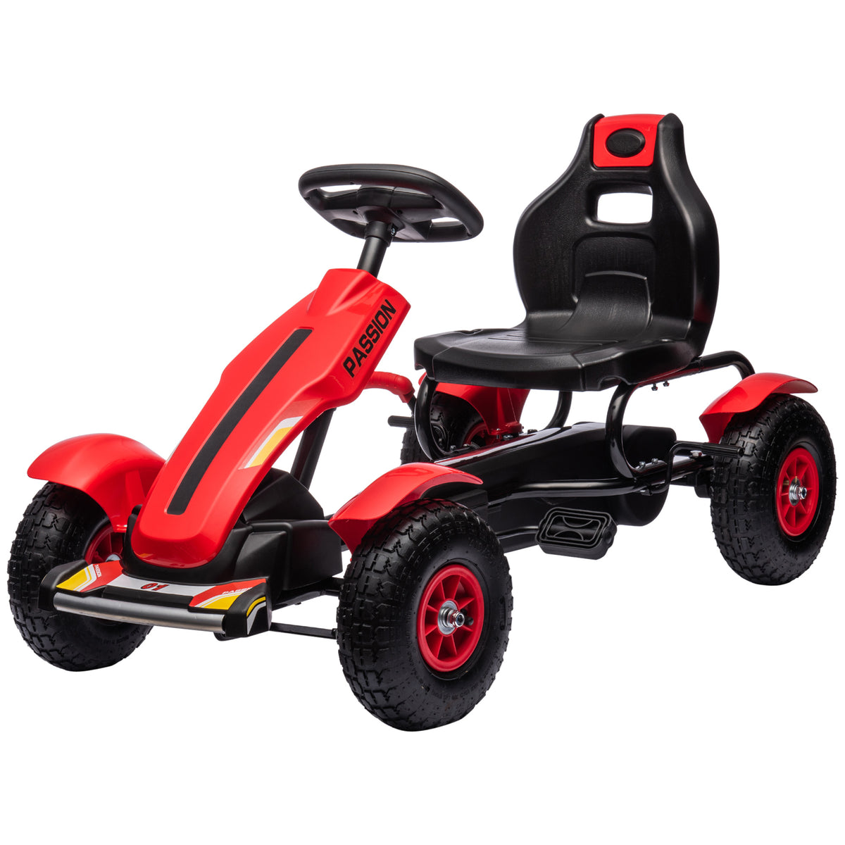 Aosom Pedal Go Kart for Kids, Pedal Car with Adjustable Bucket, Handbrake, 4 Rubber Wheels Powered Ride