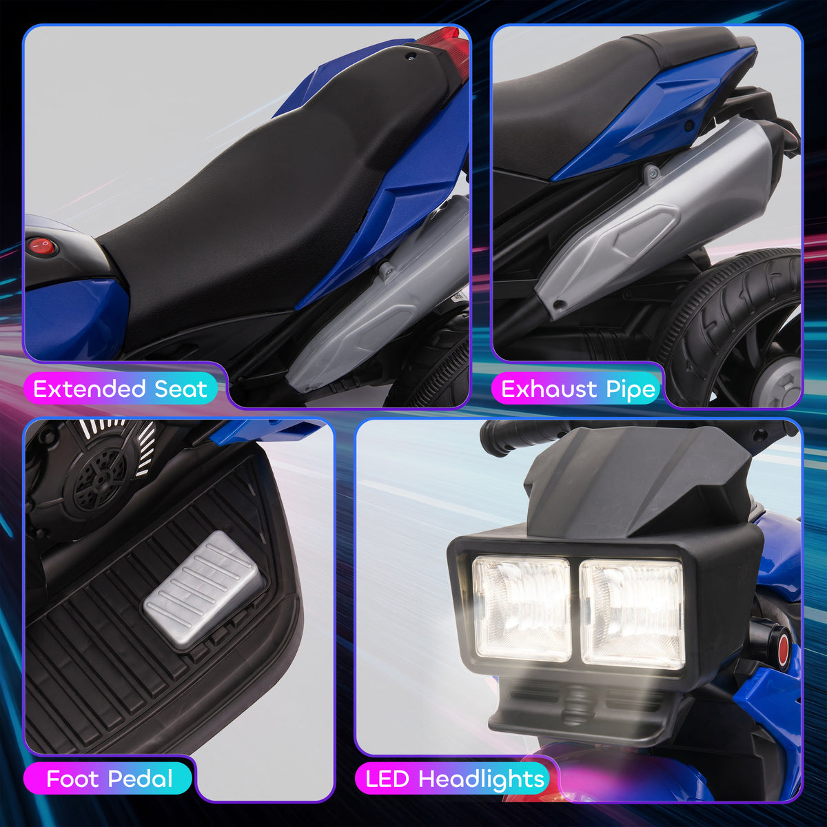 Aosom Kids Electric Pedal Motorcycle Ride-On Toy 6V Battery Powered w/ Music Horn Headlights Motorbike for Girls Boy
