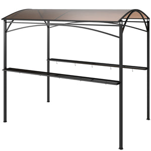 8' x 5' Hardtop Grill Gazebo, Outdoor BBQ Gazebo with PC Board Roof, BBQ Canopy Gazebo with 2 Side Shelves and 10 Hooks