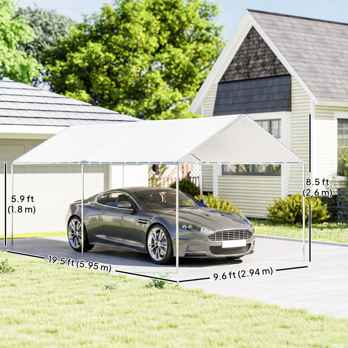 10' x 20' Carport Heavy Duty Galvanized Car Canopy with Included Anchor Kit, 3 Reinforced Steel Cables – view 2