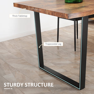 63" Kitchen Table, Industrial Dining Table with Wave-edged Tabletop and Steel Legs for Up to 6 People, Rustic Brown