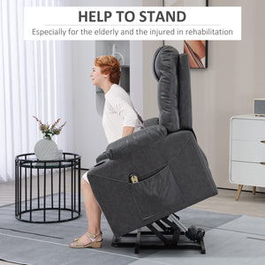 Lift Chair for Elderly, PU Leather Electric Recliner Chair with Quick Assembly, Remote, Cup Holders, Side Pockets, Grey