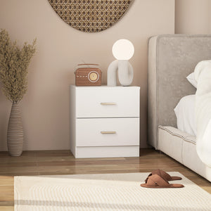 Bedside Table with 2 Drawers, Modern Nightstand for Bedroom, White – view 6