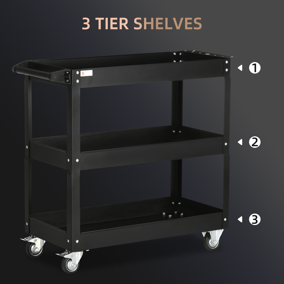 3 Tier Rolling Tool Cart with Wheels, 330 LBS Capacity Heavy Duty Utility Cart – view 3
