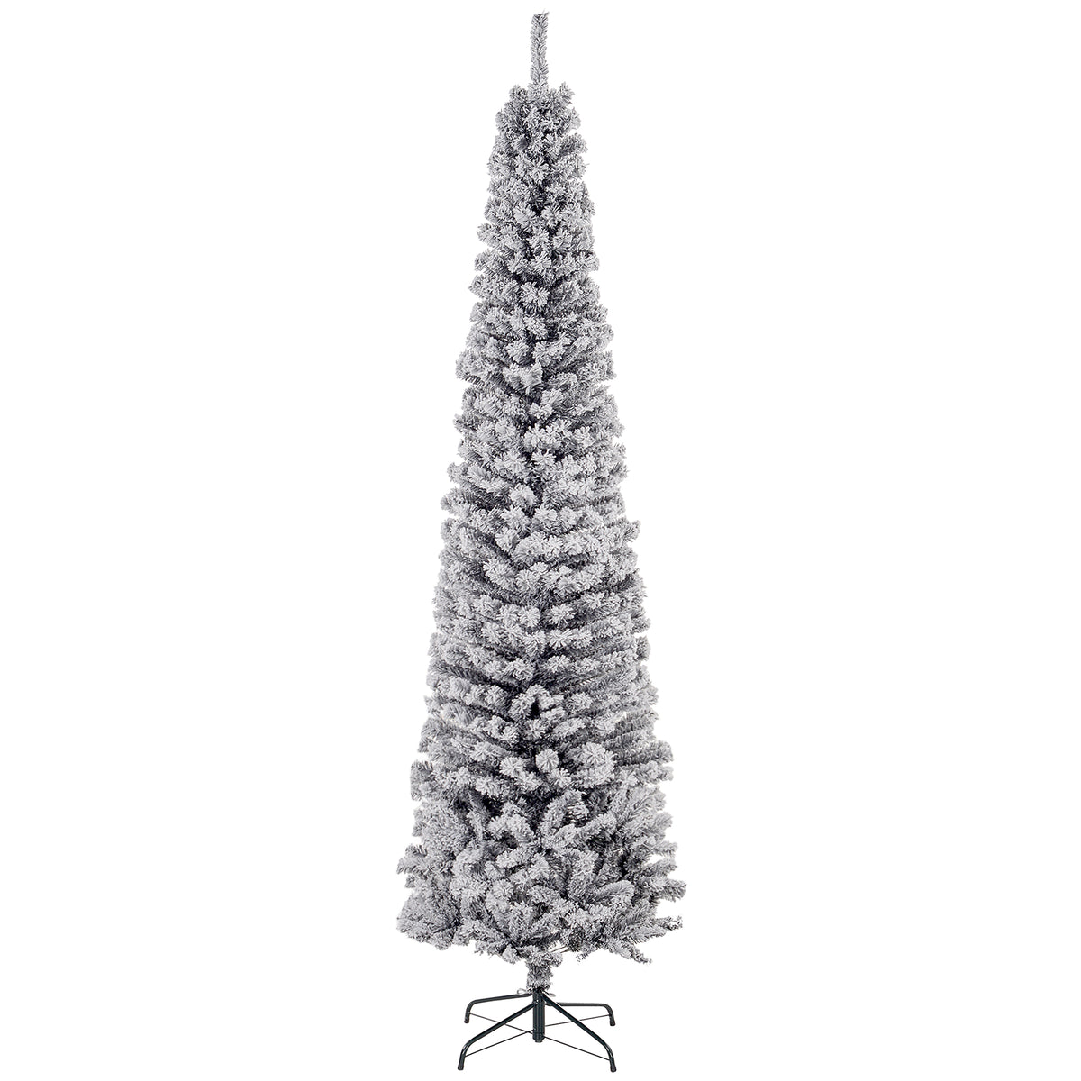 6ft Flocked Christmas Tree, Pencil Christmas Tree with Realistic Branch Tips, Folding Metal Stand, Green – view 36