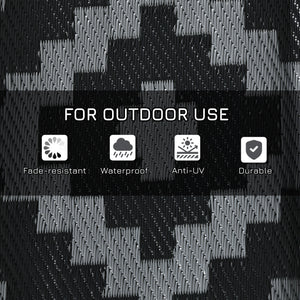 Reversible Outdoor Rug Waterproof Plastic Straw RV Rug with Carry Bag, 8' x 10', Black and Grey Geometric
