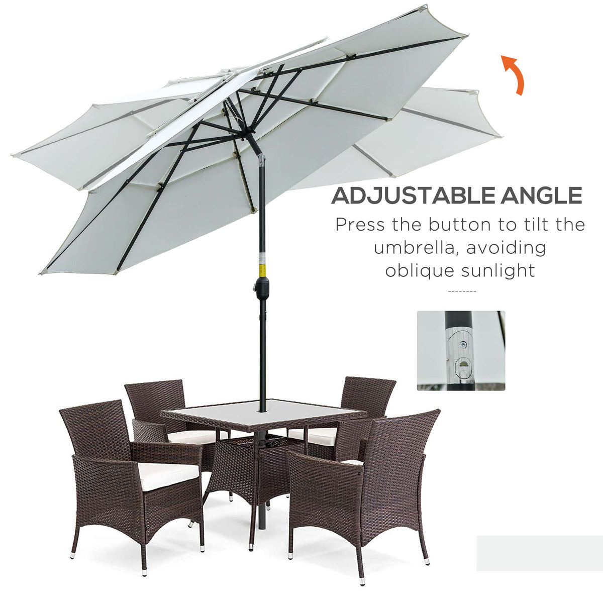 9FT 3 Tiers Patio Umbrella Outdoor Market Umbrella with Crank, Push Button Tilt for Deck – view 3