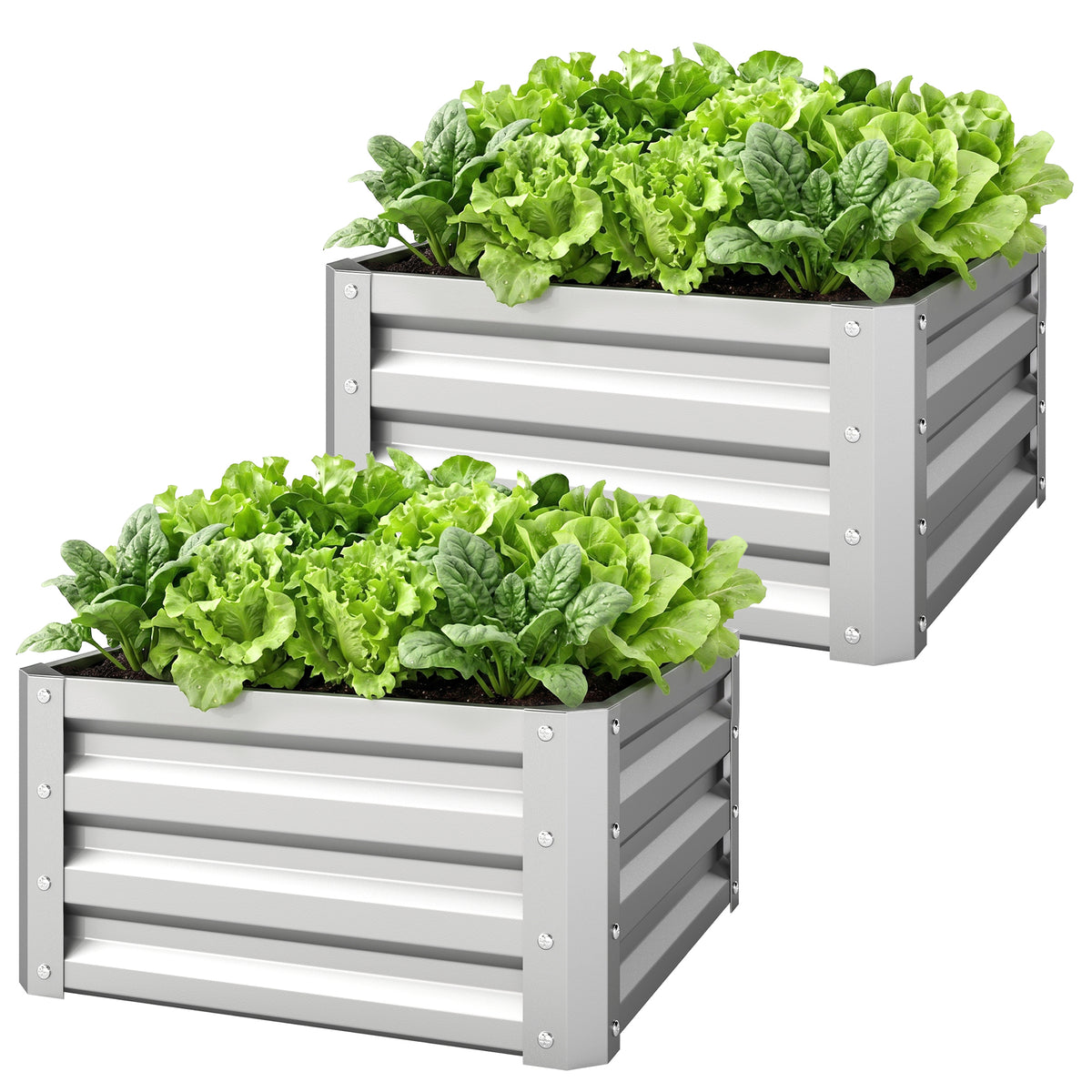 2' x 2' x 1' 2-Pieces Raised Garden Bed with Galvanised Steel Frame for Vegetables, Flowers, Herbs, Green – view 3