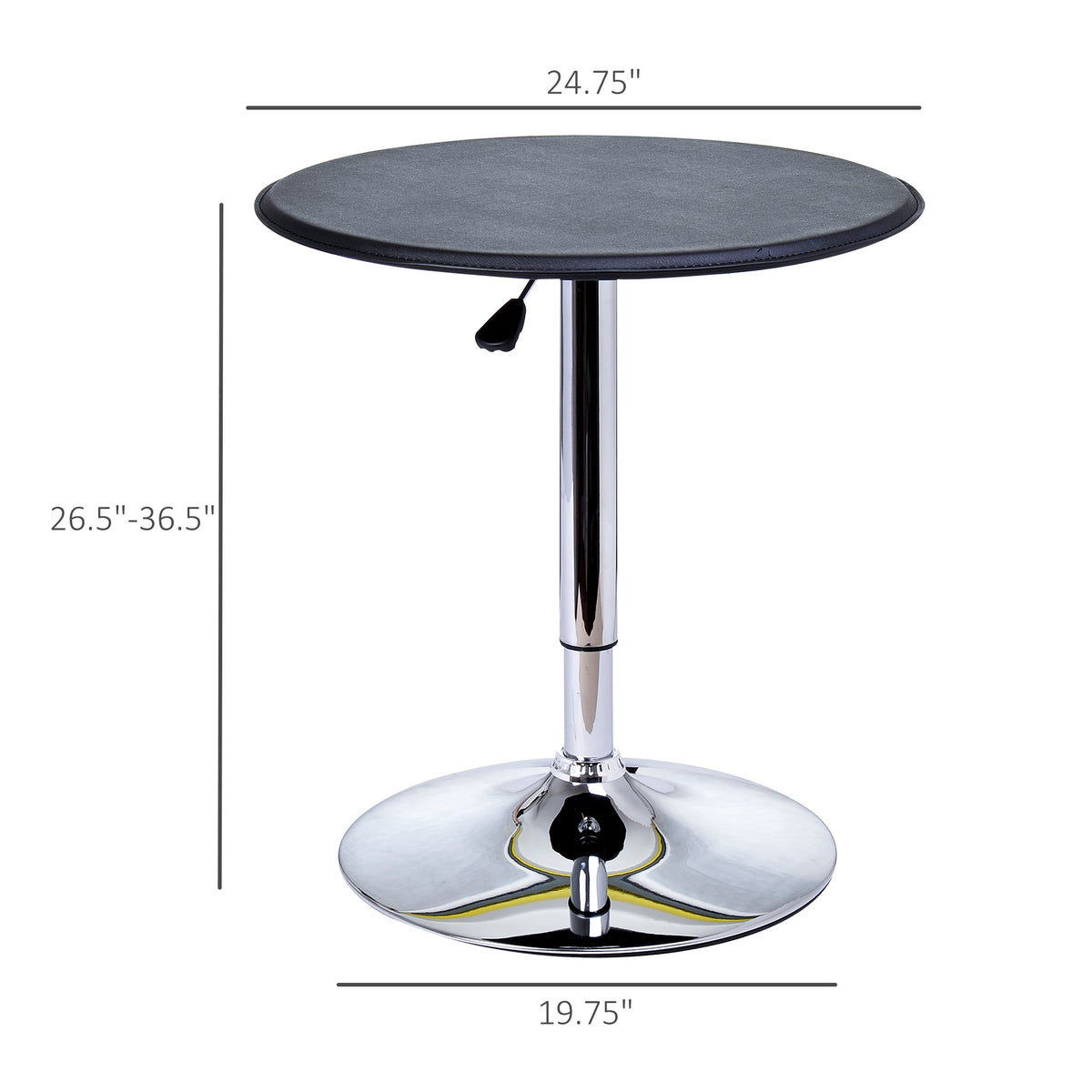 Modern Round Bar Table Adjustment Height Home Pub Bistro Desk Faux Leather Covered Wooden Top Chrome Base – view 2
