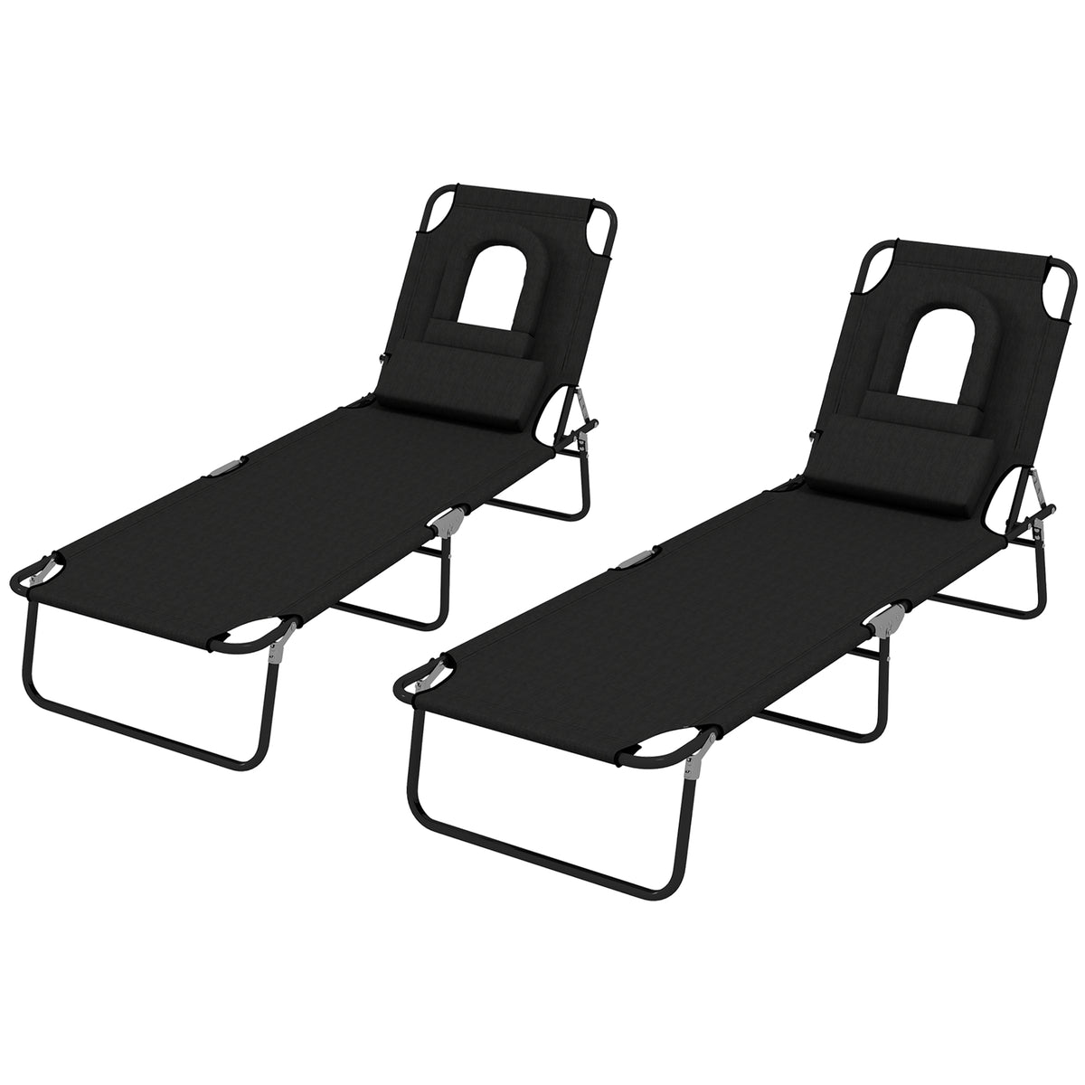 Folding Chaise Lounge Chair, Reclining Beach Tanning Chair with Face Hole, Pillow – view 9