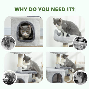 28" Cat Tree Tower with Plush Top Bed, Cozy Condo, Sisal Scratching Post, Perch, Dangling Ball, Beige and Yellow