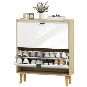 Narrow Shoe Cabinet, High Gloss Shoe Storage Cabinet with 2 Flip Drawers and Adjustable Shelves