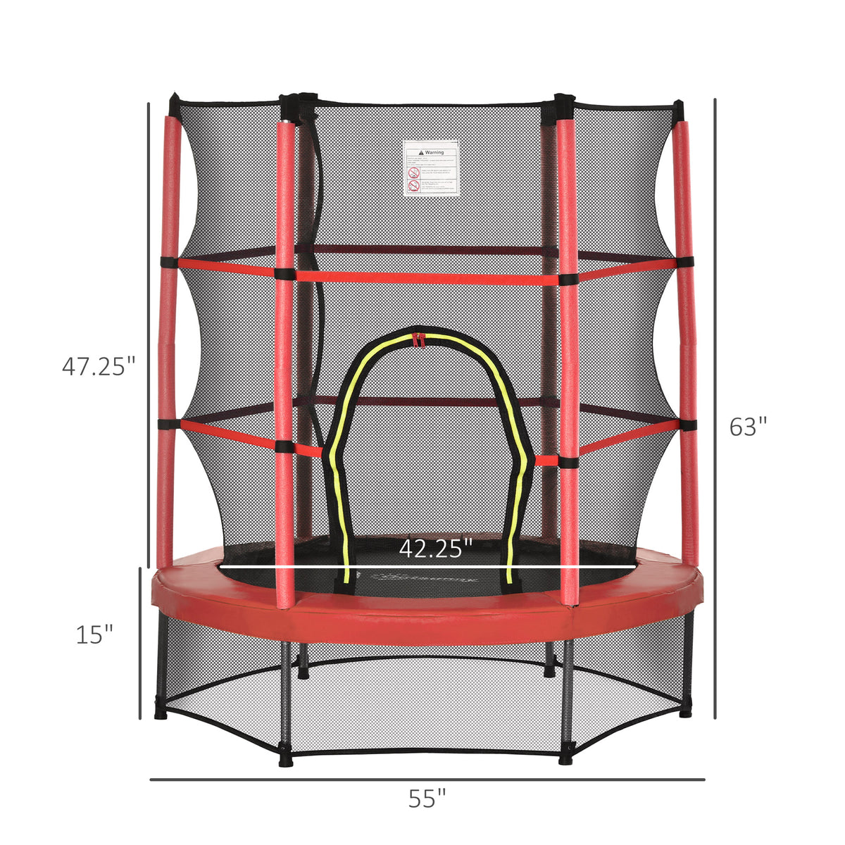 55" Kids Trampoline with Enclosure Net for Indoor/Outdoor, Trampoline for Boys and Girls Age 3-6 Years, Red – view 6