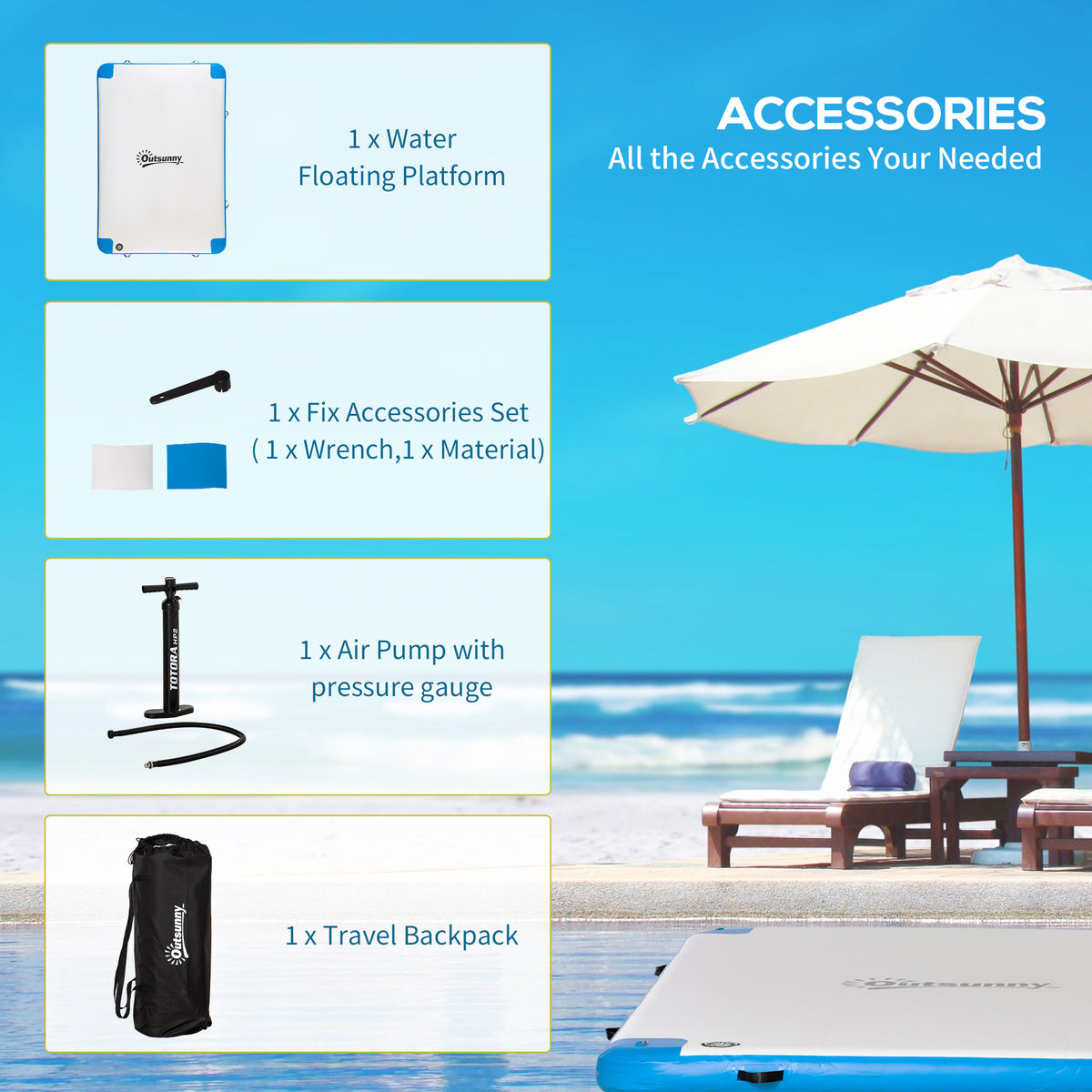 8' x 6' Water Floating Dock, Rafting Inflatable Island with Air Pump and Backpack for Pool, Beach, Ocean, Blue & Green