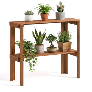 2/3-Tier Folding Wooden Storage Shelves for Entryway and Garden-2-Tier