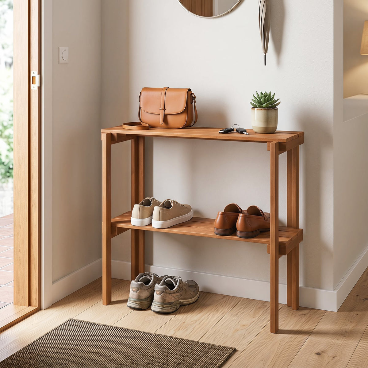 2/3-Tier Folding Wooden Storage Shelves for Entryway and Garden-2-Tier view 6