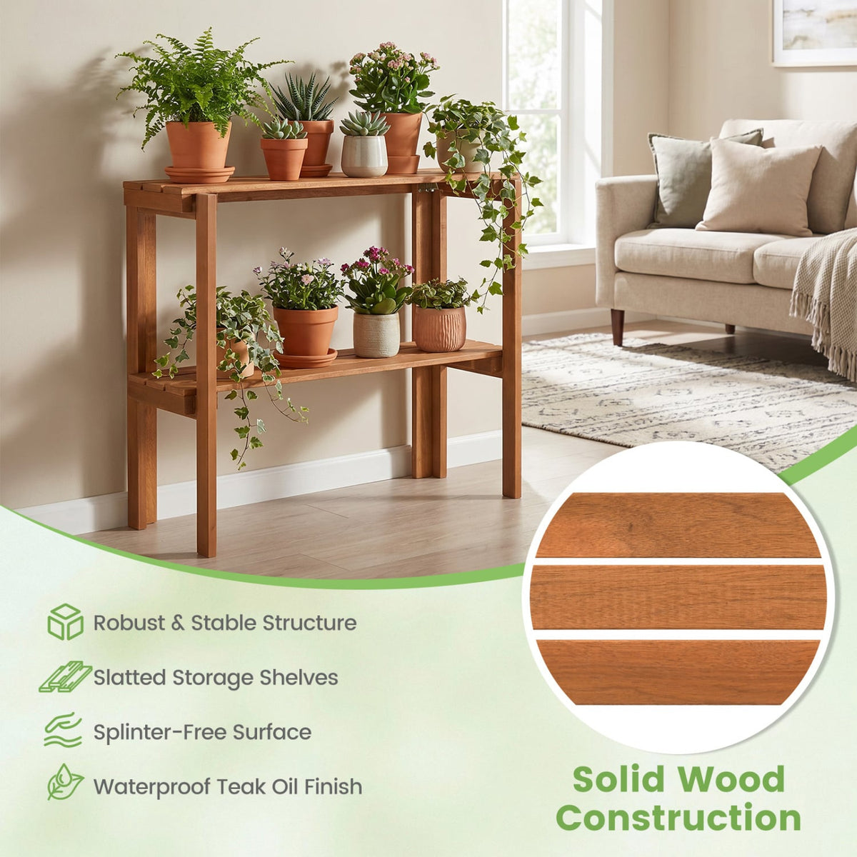 2/3-Tier Folding Wooden Storage Shelves for Entryway and Garden-2-Tier view 7