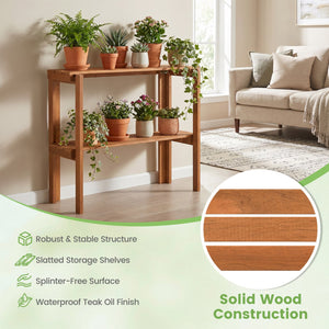 2/3-Tier Folding Wooden Storage Shelves for Entryway and Garden-2-Tier view 7