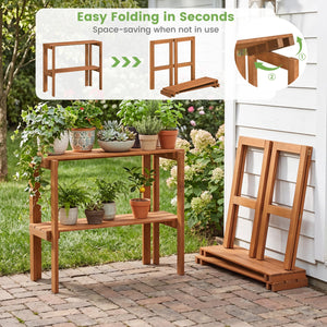 2/3-Tier Folding Wooden Storage Shelves for Entryway and Garden-2-Tier view 8