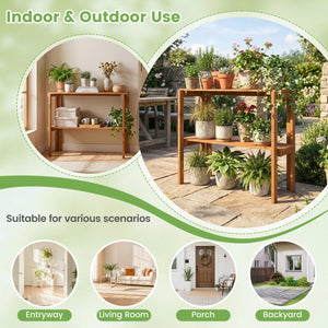 2/3-Tier Folding Wooden Storage Shelves for Entryway and Garden-2-Tier view 9