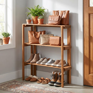 2/3-Tier Folding Wooden Storage Shelves for Entryway and Garden-3-Tier view 3
