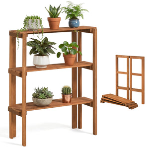 2/3-Tier Folding Wooden Storage Shelves for Entryway and Garden-3-Tier view 4
