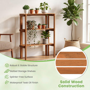 2/3-Tier Folding Wooden Storage Shelves for Entryway and Garden-3-Tier view 7