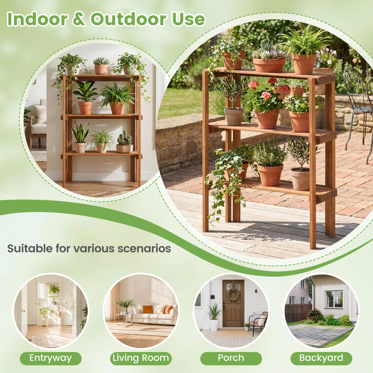 2/3-Tier Folding Wooden Storage Shelves for Entryway and Garden-3-Tier view 9