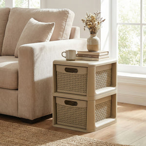 2-Drawer Storage Organizer with Wicker Patterns-Brown view 2