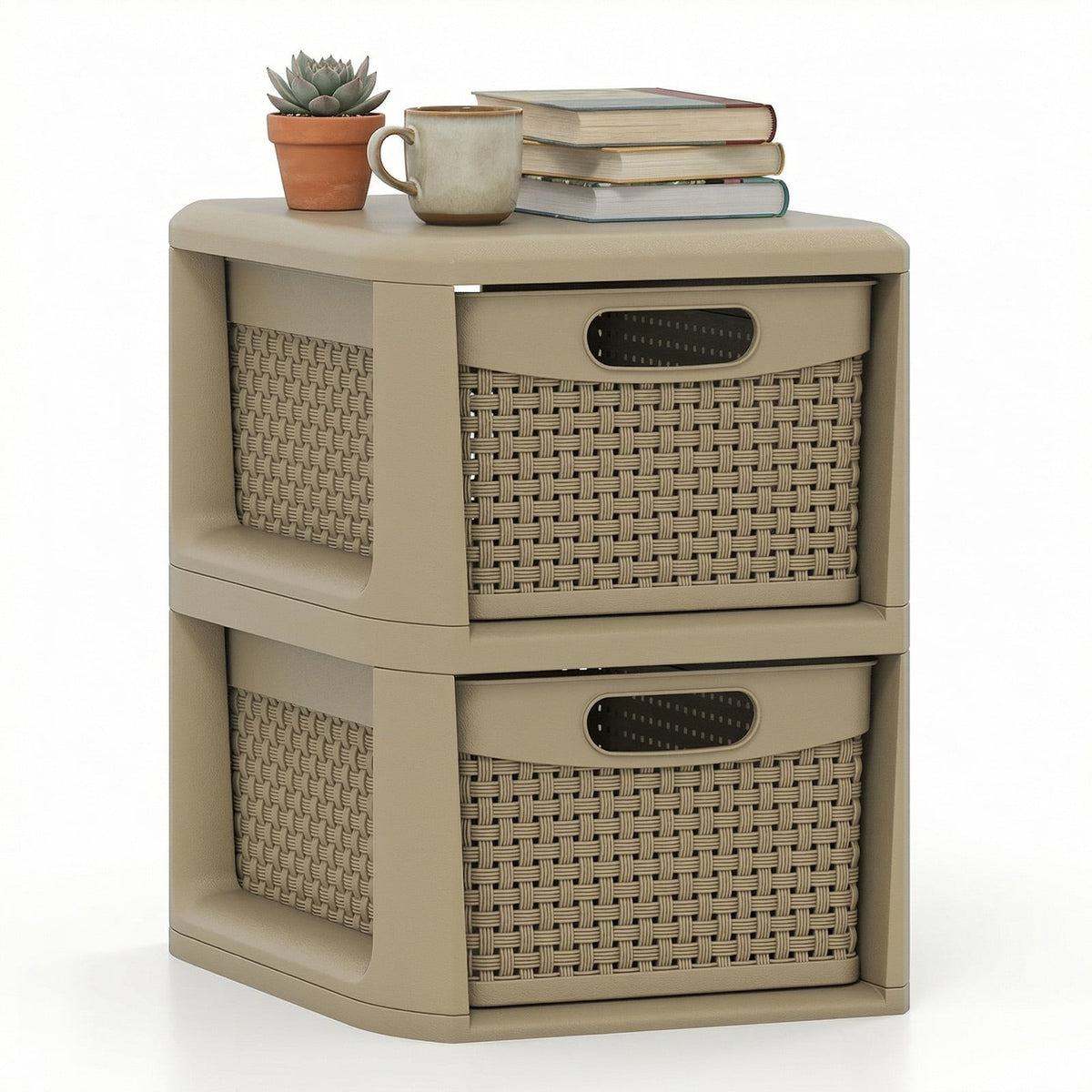 2-Drawer Storage Organizer with Wicker Patterns-Brown view 4
