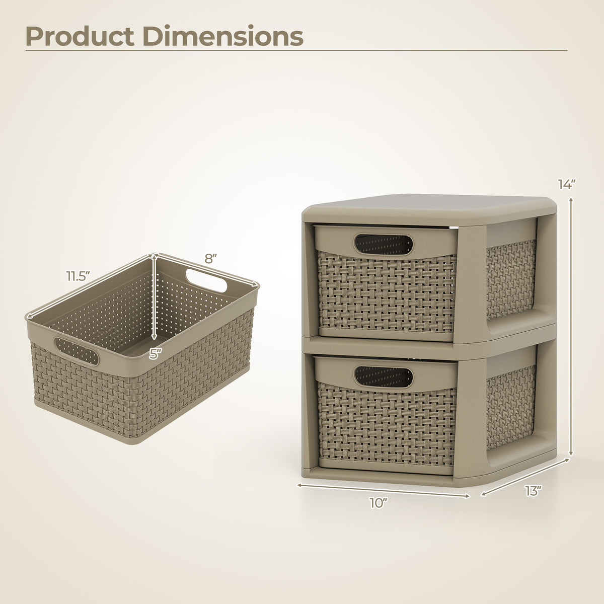 2-Drawer Storage Organizer with Wicker Patterns-Brown view 5