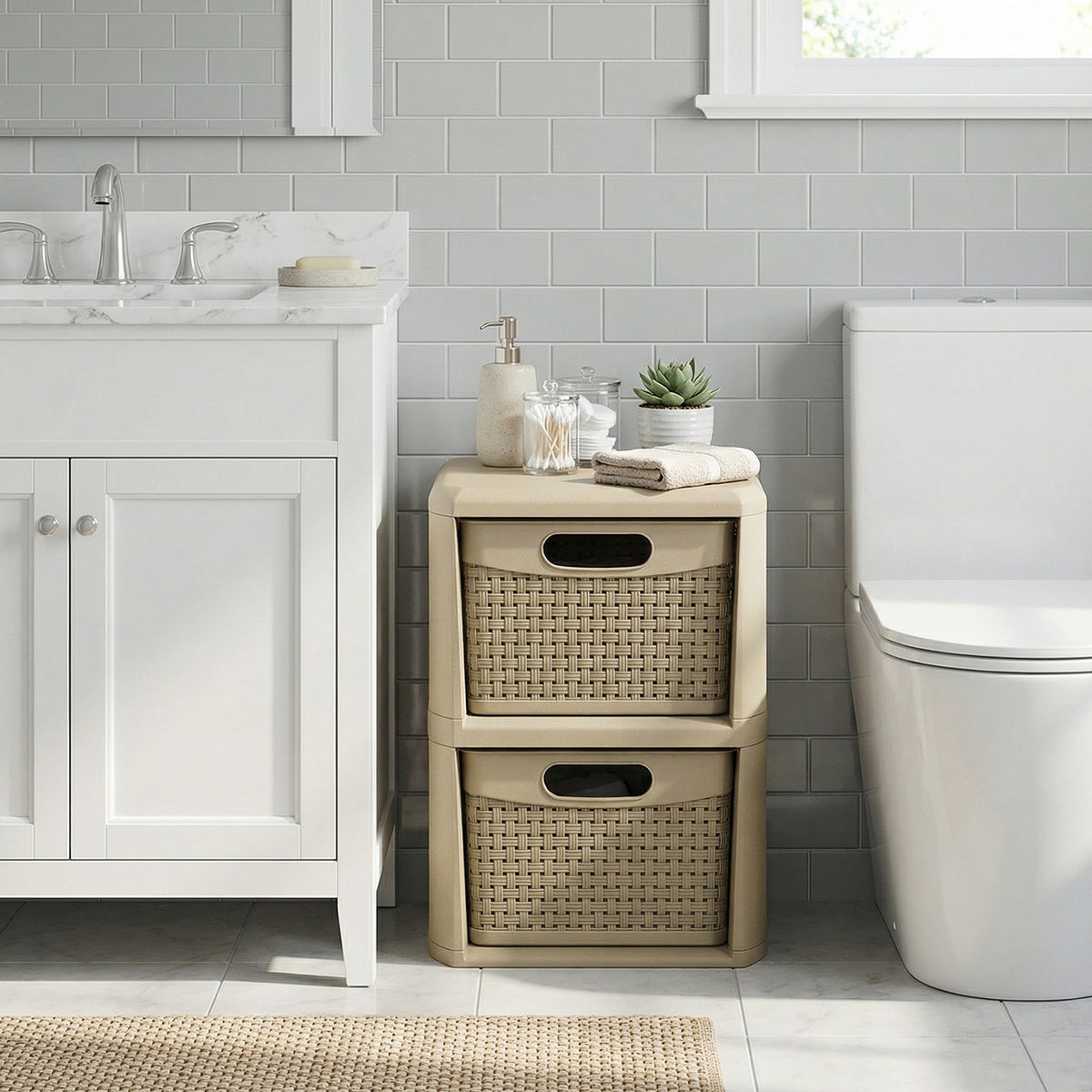 2-Drawer Storage Organizer with Wicker Patterns-Brown view 6