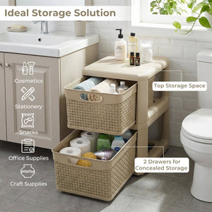 2-Drawer Storage Organizer with Wicker Patterns-Brown view 7