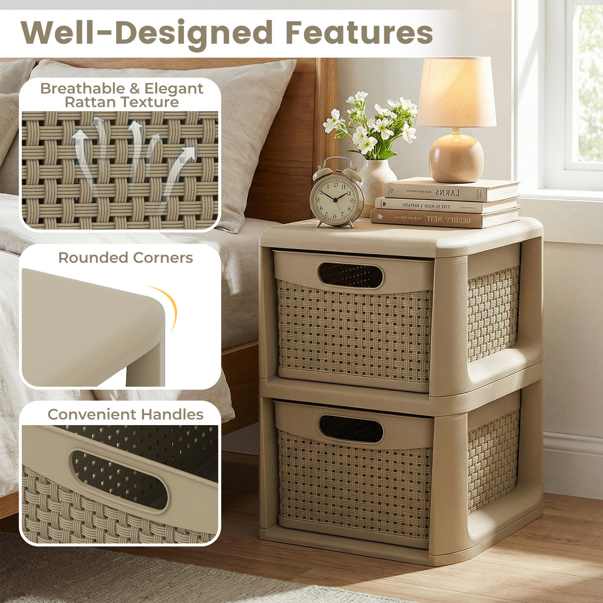 2-Drawer Storage Organizer with Wicker Patterns-Brown view 9
