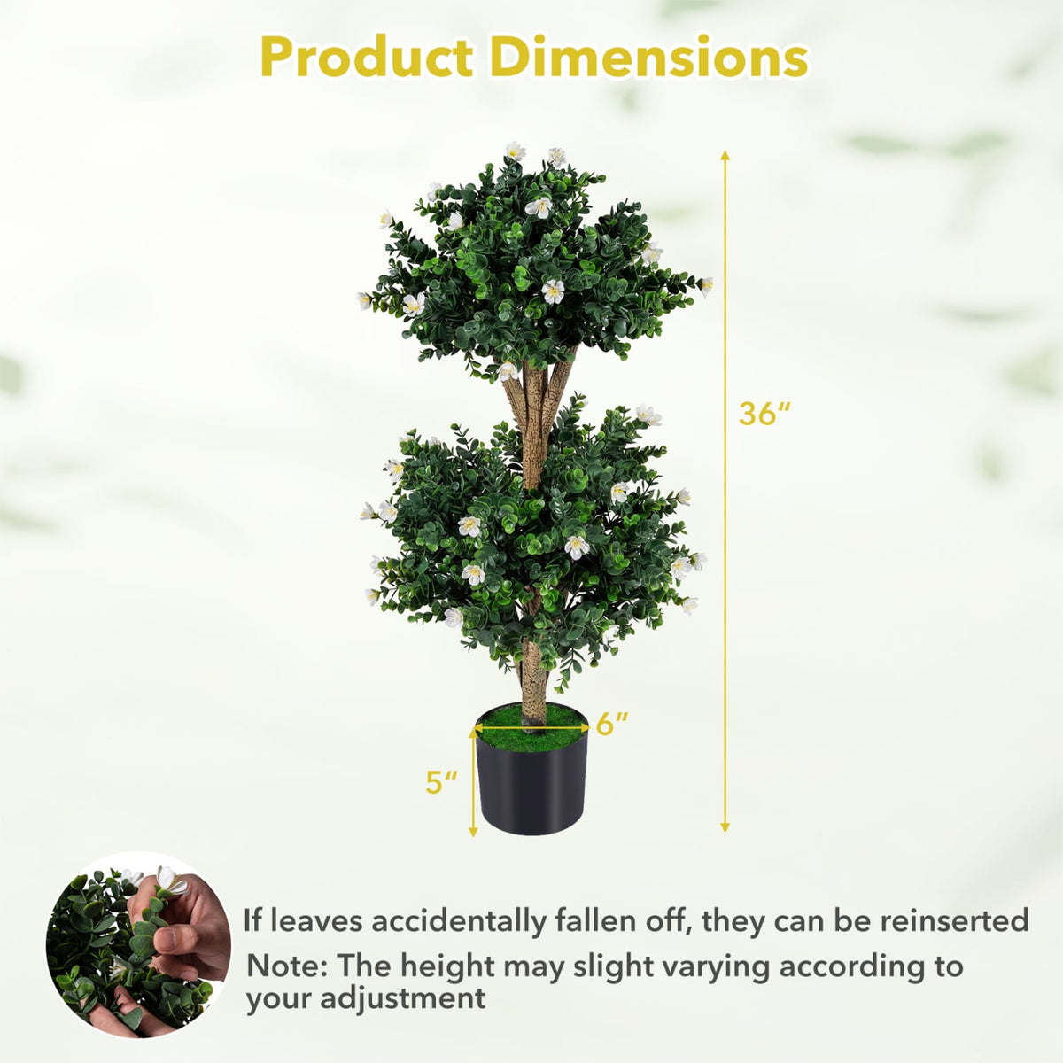 2 Pack 36 inches Artificial Double Ball Boxwood Topiary Tree with 41 Blossoms-White view 4