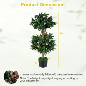 2 Pack 36 inches Artificial Double Ball Boxwood Topiary Tree with 41 Blossoms-White view 4