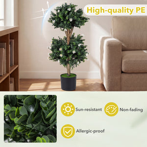 2 Pack 36 inches Artificial Double Ball Boxwood Topiary Tree with 41 Blossoms-White view 6