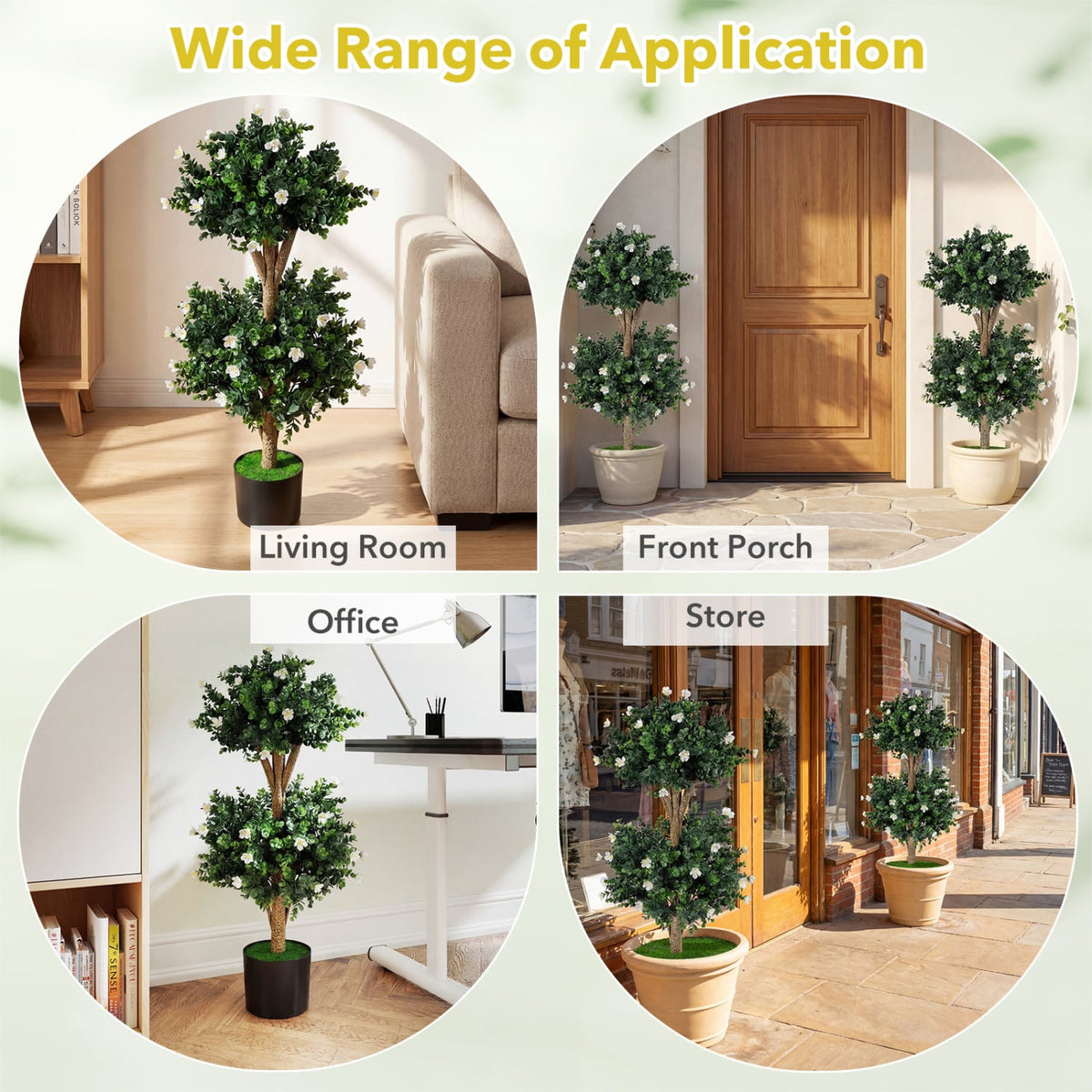 2 Pack 36 inches Artificial Double Ball Boxwood Topiary Tree with 41 Blossoms-White view 8