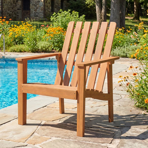 2 Pack Acacia Wood Outdoor Patio Chair with Slatted Backrest and Seat Built-in Armrest view 7